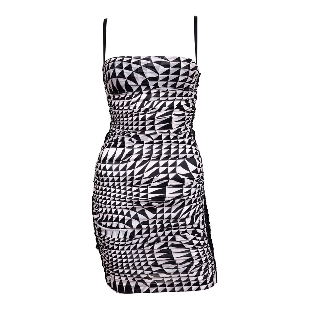 Dolce and Gabbana 2003 Black & White Checkered Lace Up Mini Dress